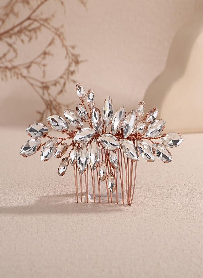 Xerling Multiple Colors Rhinestone Wedding Hair Comb for Brides Bridal Vintage Side Comb Hair Jewelry Accessories for Women (Rose Gold) - Image 3